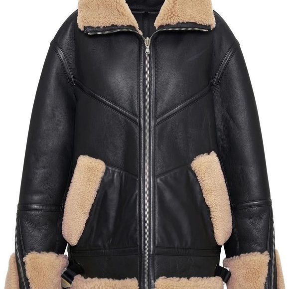 Dion Lee Arrow Coat Black Leather Shearling Reversible RARE - Picture 5 of 6